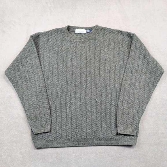 Bill Blass Vintage 90s Chevron Knit Sweater Large Green Cotton Hand Framed USA — photo 2